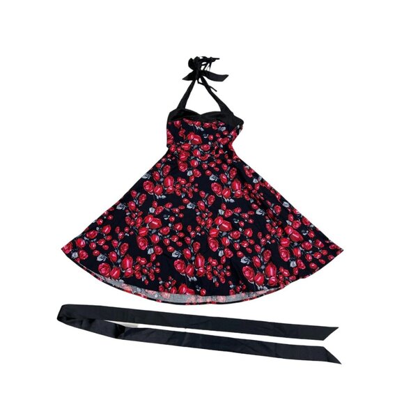 Dress Tells PinUp Swing Dress  Size S  Roses Retro Halter Rockabilly - Picture 2 of 7